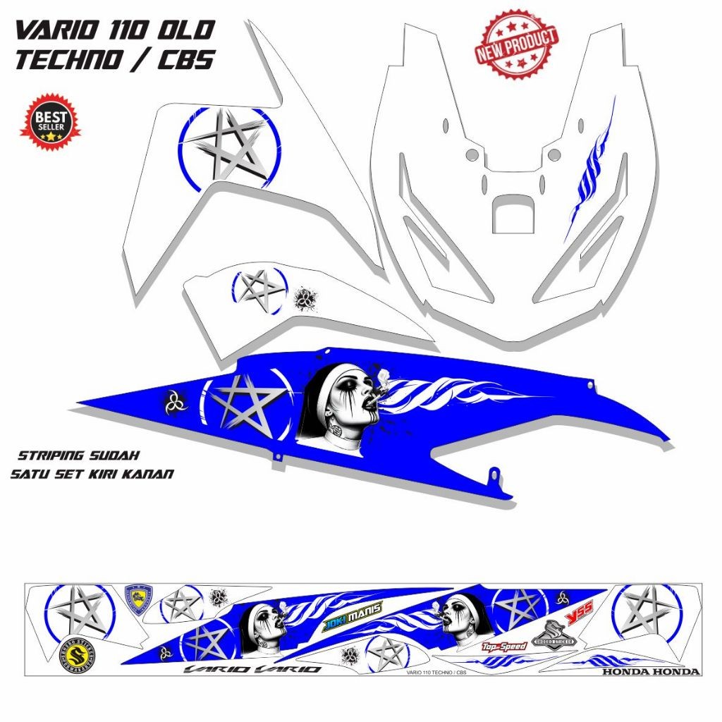 STRIPING MOTOR STICKER MOTOR VARIO TECHNO OLD 110 /STIKER STRIPING VARIO 110cc LAMA CARBU MOTIF BINT
