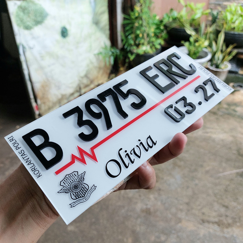 Variasi Plat Nomor Nomer Motor 3D Bahan Akrilik Acrylic Timbul Baut Tanam Warna Putih Hitam Custom