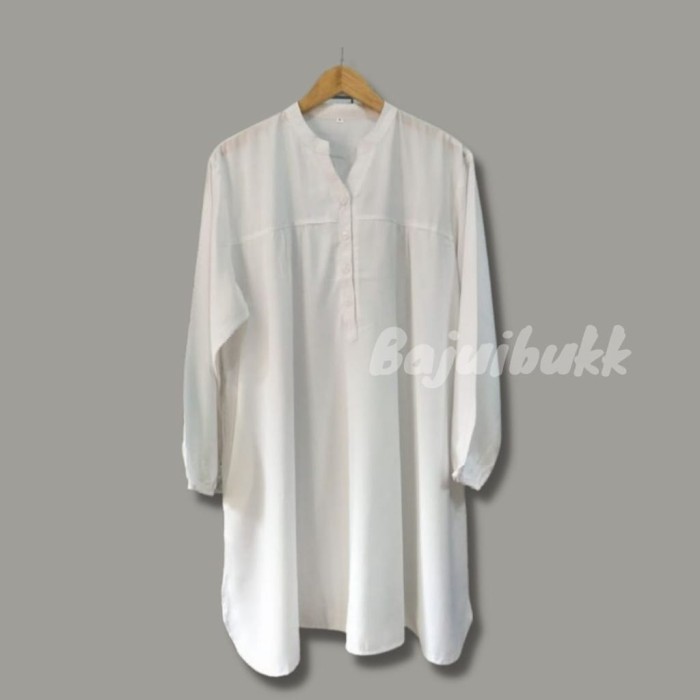Tunik Busana Muslim Wanita Murah / Tunik viscose polos jumbo hitam - putih - kancing hidup lengan ka