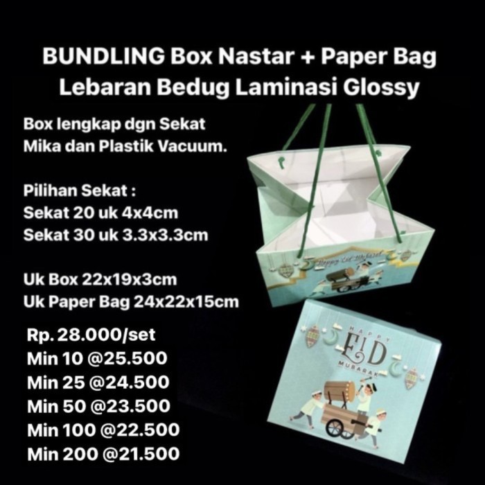 

BUNDLING Box Nastar + Paper Bag Lebaran Laminasi Glossy - BEDUG, SEKAT 20