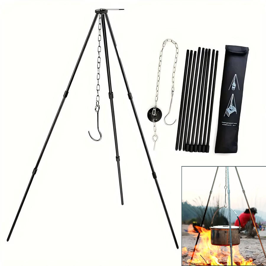 Camping Campfire Tripod Adjustable Hanging Pot,Stable Campfire Cooking,Picnic Essential,Compact and 