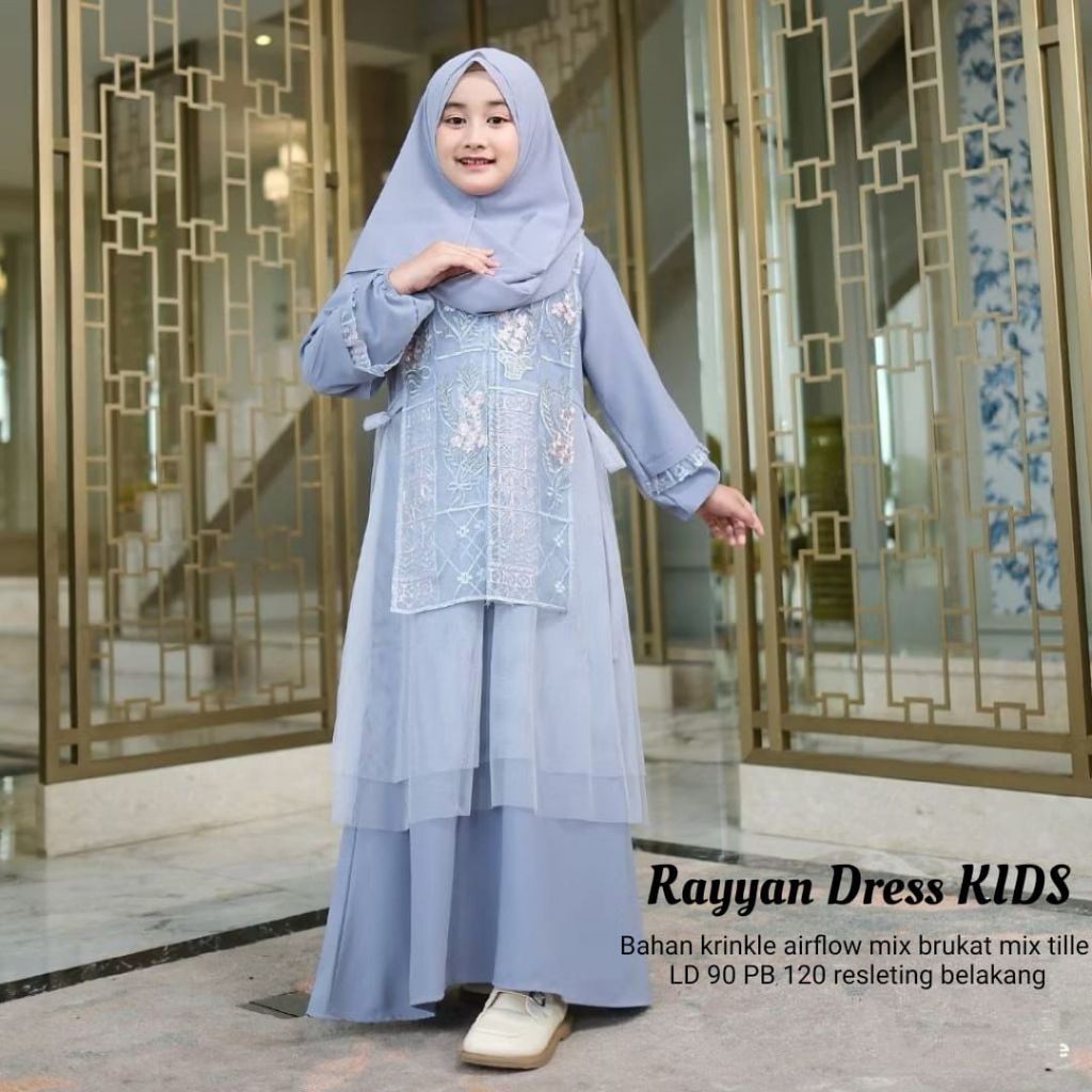 Cod Rayyan dress kids/gamis anak krinkle mix tile/gamis remaja/gamis anak usia 9 10 11 12 13 tahun/g