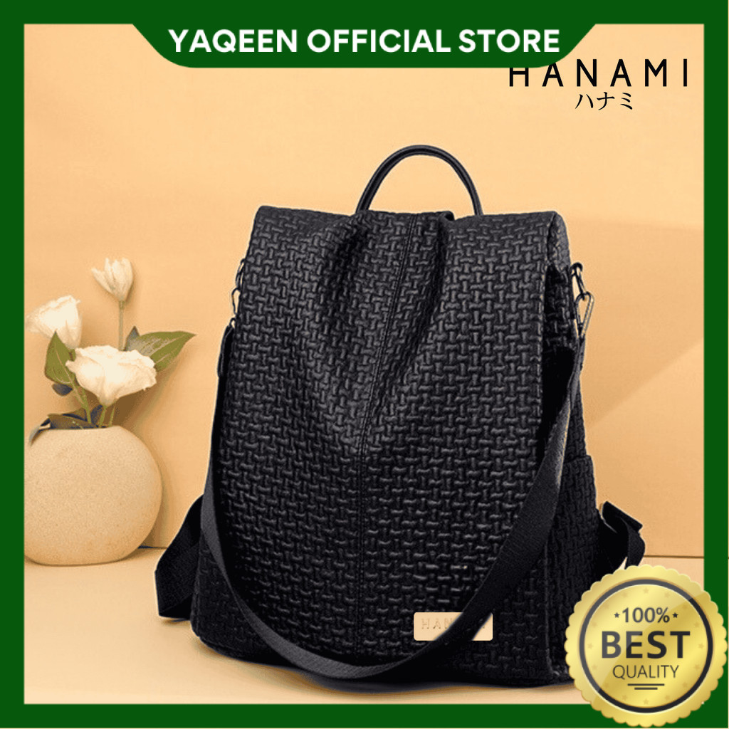 YAQEEN - HANAMI Tas Ransel Wanita Kulit Kekinian Premium Croco Hitam Maelis Backpack TA879B5 Terbaru