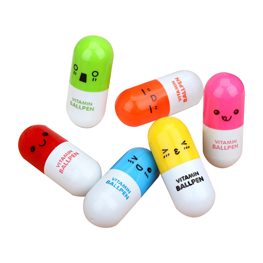 

6pcs Mini Retractable Pill Ball Point Pen Micro Tiny Novelty Capsule Ballpen Favor Gift