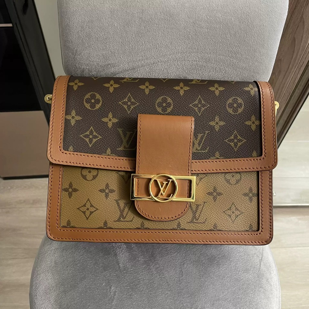 【bekas asli】（ M45958）Louis Vuitton DAUPHINE tas tangan medium Daphne MM tas rantai logam tali bahu k