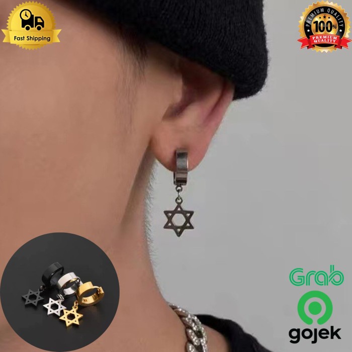 Anting Jepit Magnet Tanpa Tindik Bintang / Anting Pria Tusuk Petir Kpop / Anting Keren / Anting Pria