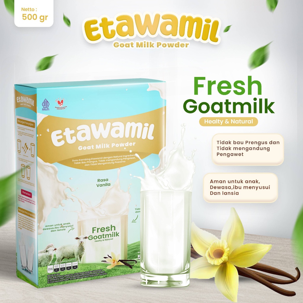 

ETAWAMIL Susu Kambing Etawa Bubuk - Rasa Vanila Enak Sehat Halal BPOM 500 gram