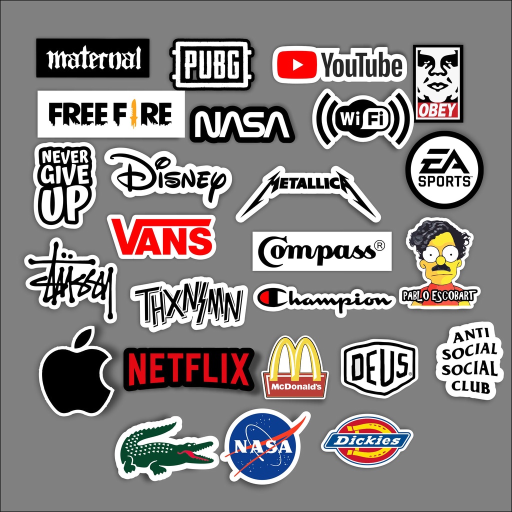 Stiker Sticker Brand Distro pack isi 25 pcs netflix nasa stussy metal rock gaming Champion Case Phon