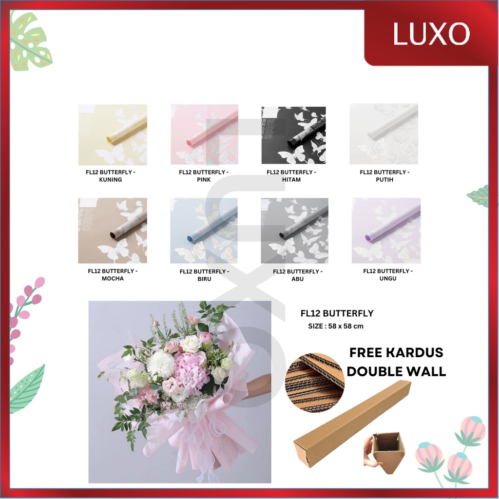 

LUXO - (5 LEMBAR) - FL12 BUTTERFLY DANCE Kertas Bunga Paper Buket Motif Kupu-kupu Modern Florist Cellophane