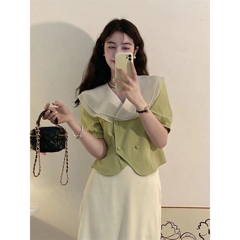 ATASAN KEMEJA WANITA CROP TOP MODEL BANGKOK KANCING 4 KERAH BUNGA IMPORT  FASHION NEBEL