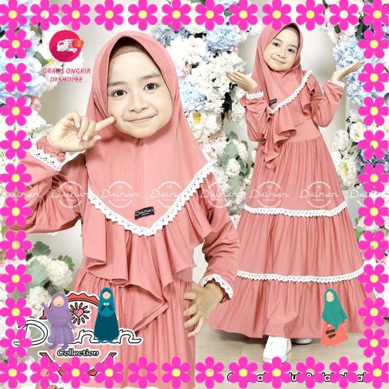 BAJU MUSLIMAH PEREMPUAN MENGAJI PIKNIK KONDANGANLEBARAN/ Dainan Gamis Anak Renda Tumpuk Usia 5-6 tah
