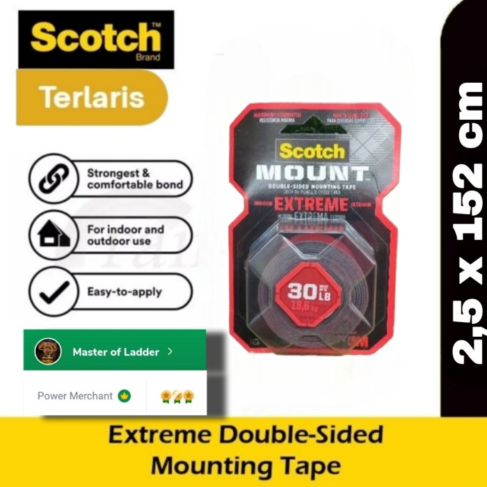 

Perekat Kuat Scotch 3M Double tape Hitam Extremely strong 13.6 kg