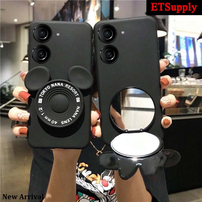 Phone case casing For Asus Zenfone 10 9 8 7 Pro 12 Ultra 8 Flip Back Cover Cartoon Stand Mirror Sili