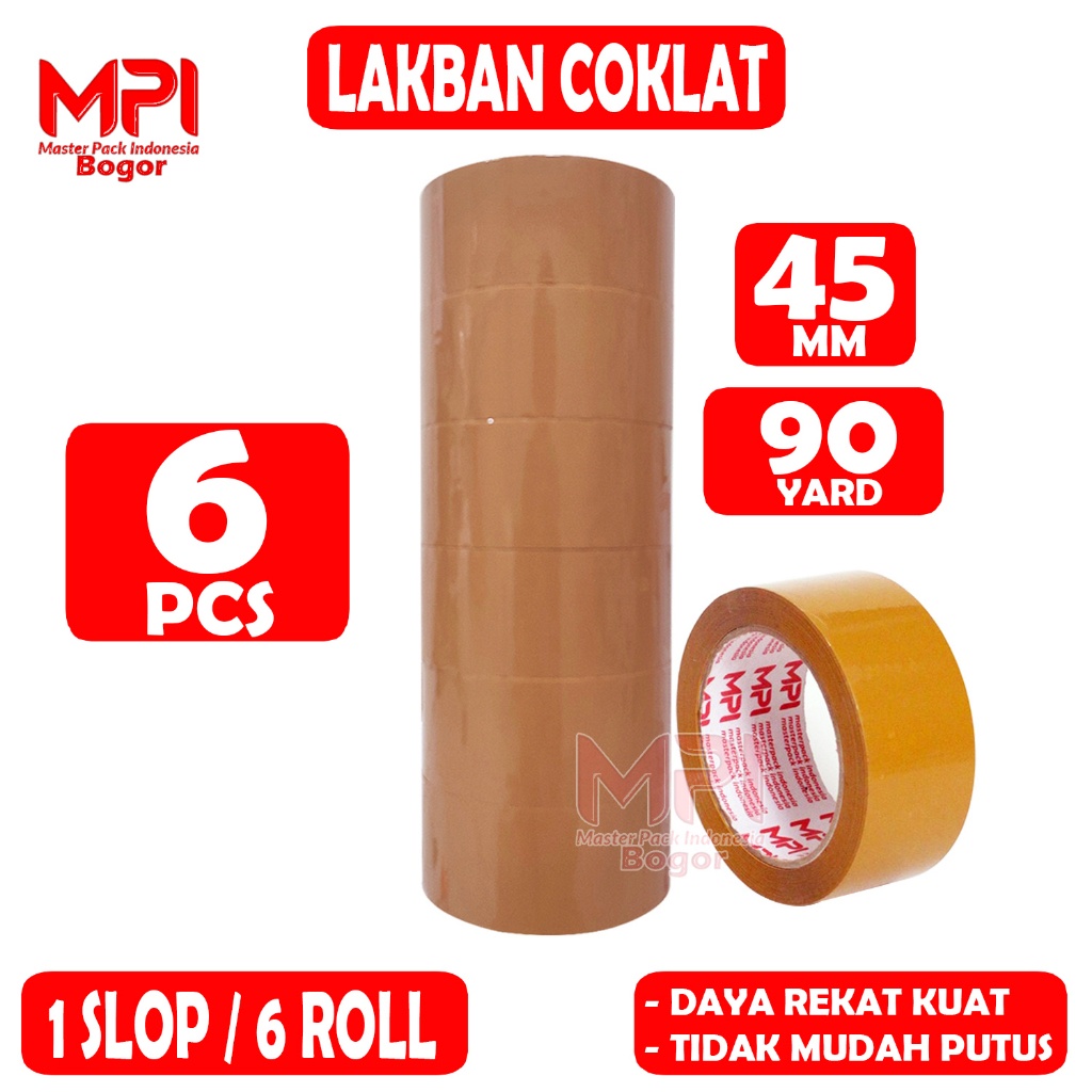 

1 SLOP [ 6 Pcs ] Lakban Coklat MPI 45 mm x 90 yard / Lakban Packing - Master Pack Indonesia