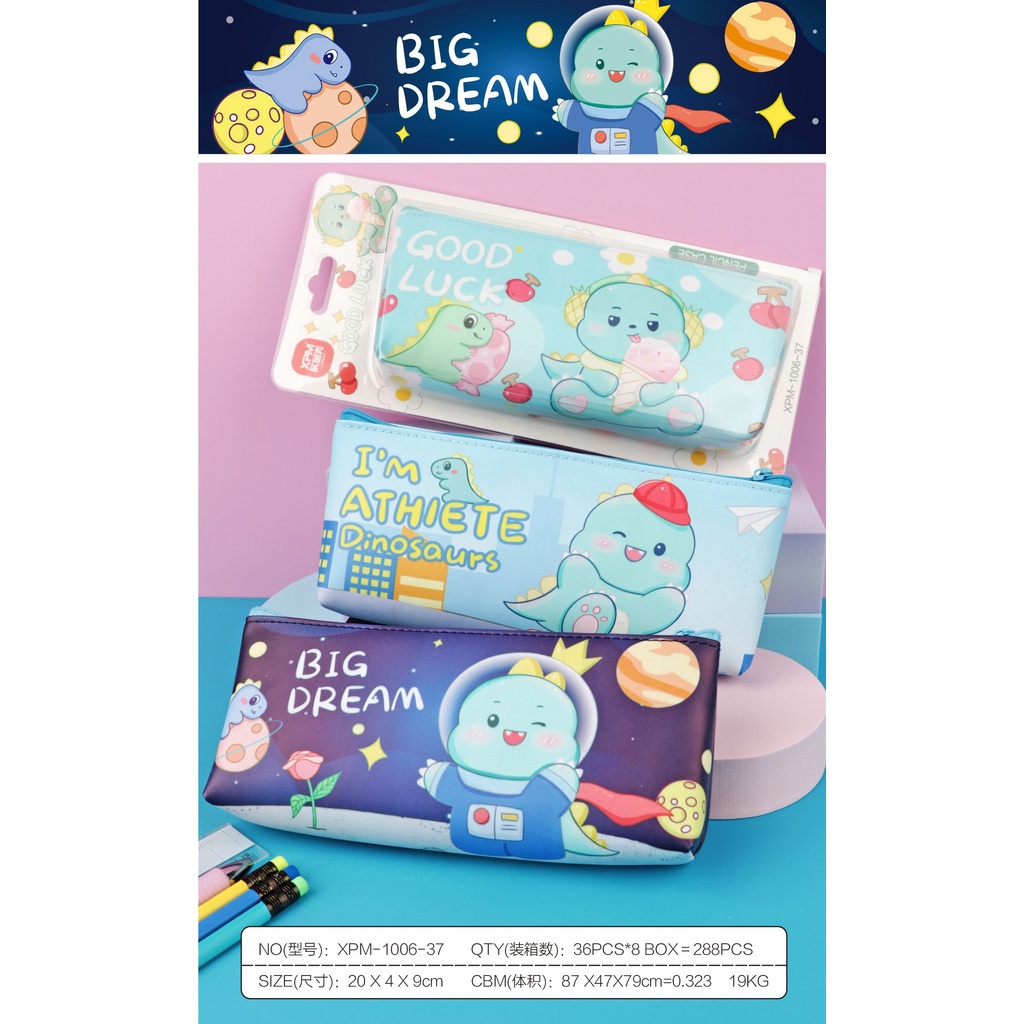 

Pouch semi kulit / Kotak pensil serbaguna motif DINOSAURUS - Tempat pencil case zipper resleting - Pouch make up