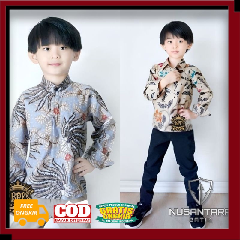 Baju batik anak laki laki baju batik pria anak lengan panjang untuk umur 2 - 13 tahun// BATIK KEREN 