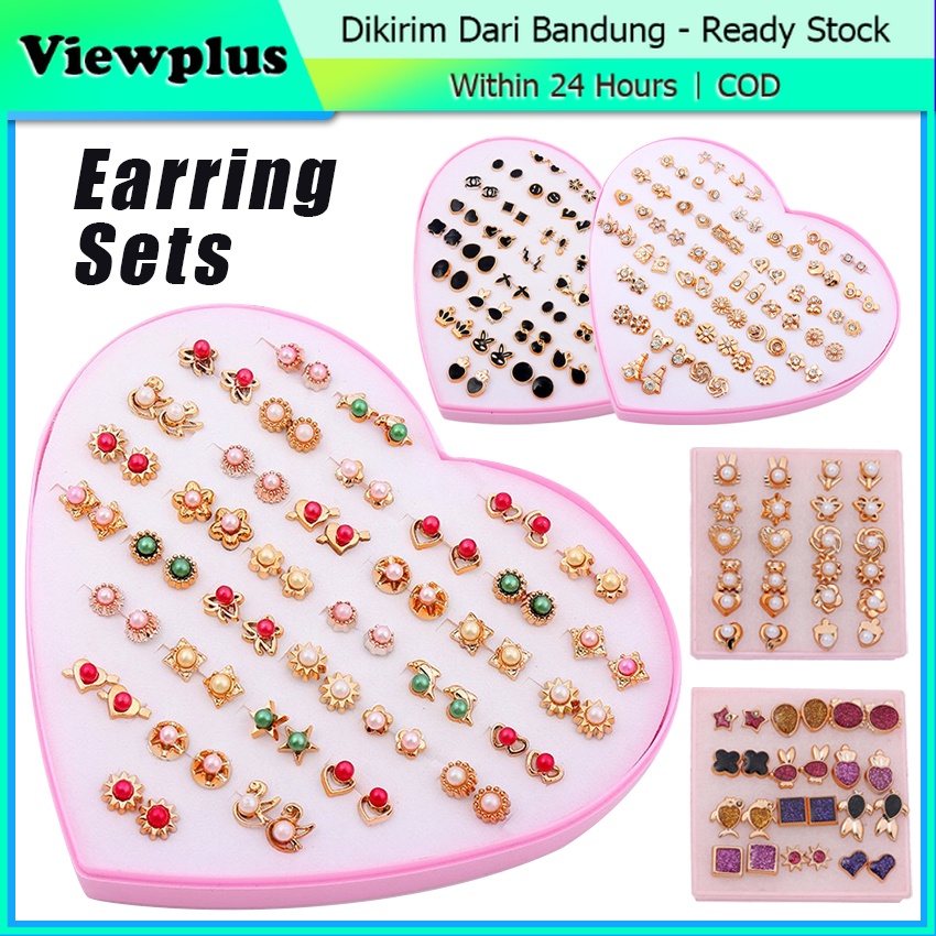 terlaris 36 pasang anting hypoallergenic plastik anting tusuk berbagai bentuk women earrings set