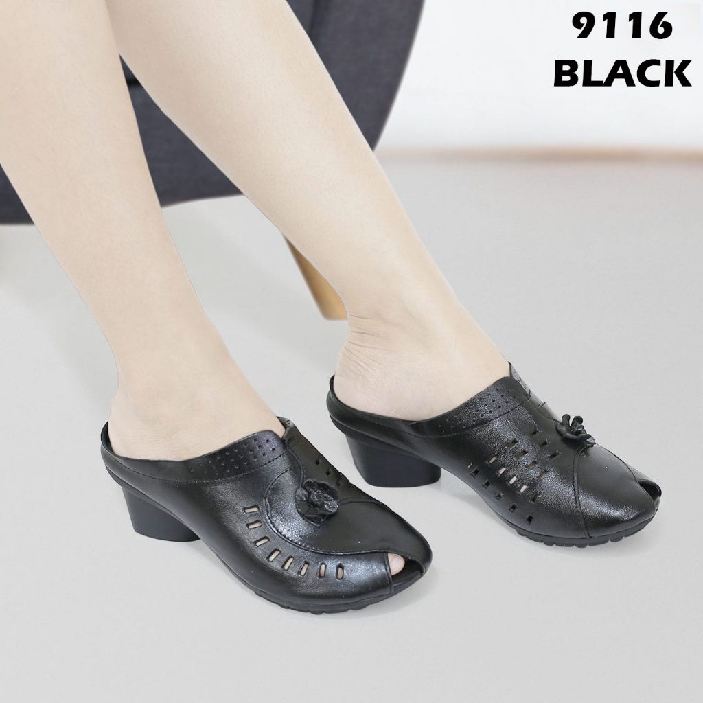 TERMURAH - (J) (COD) Sepatu Heels Wanita Kulit Asli High Quality Import J9116 Heels Wanita Kasual Im