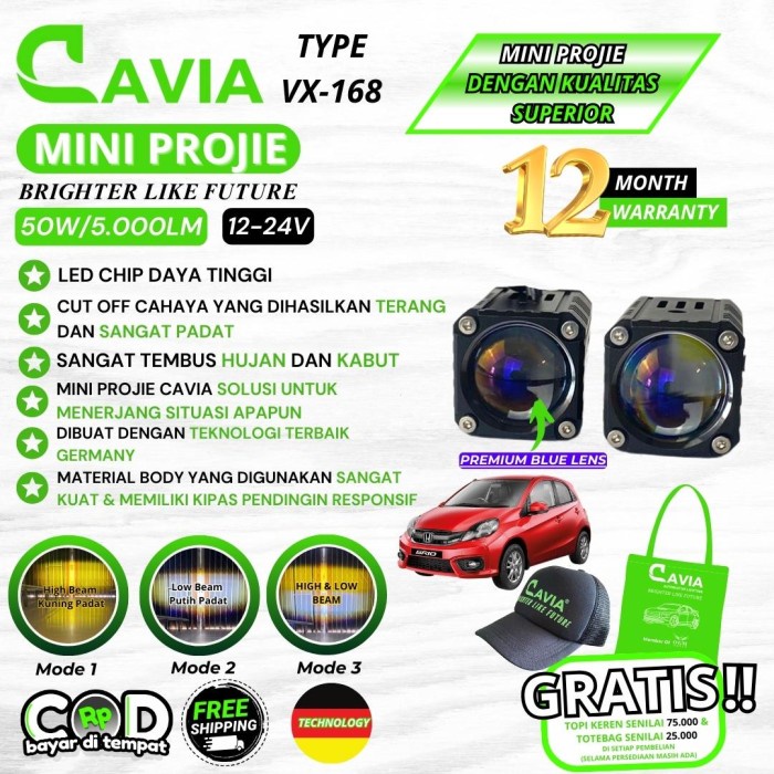MINI PROJIE MOBIL LAMPU TEMBAK HONDA BRIO LED LASER FOGLAMP PREMIUM CAVIA