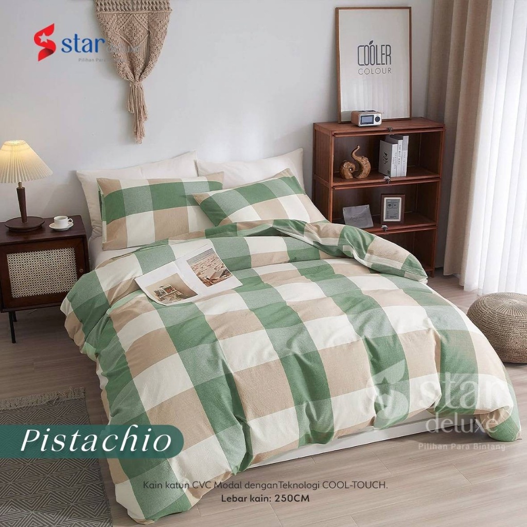 Bedcover Set Motif Pistachio Bahan Katun Premium Quality bedcover sprei aesthetic motif bunga daun 1
