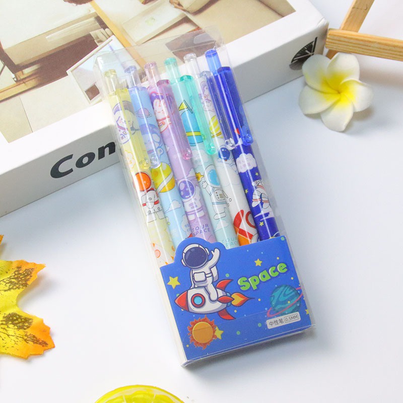 

6pcs Pena Cetek Set Pen Tekan Pulpen Cetekan Tinta Cair Gel Hitam Motif Luar Angkasa GoKits GoK-ST0518