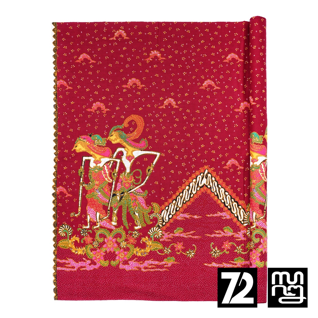 KAIN PANJANG BATIK Bahan Katun Motif Wayang Warna Merah Ijo 724245 Cap 72 Jarik Jarit Samping Kebat 