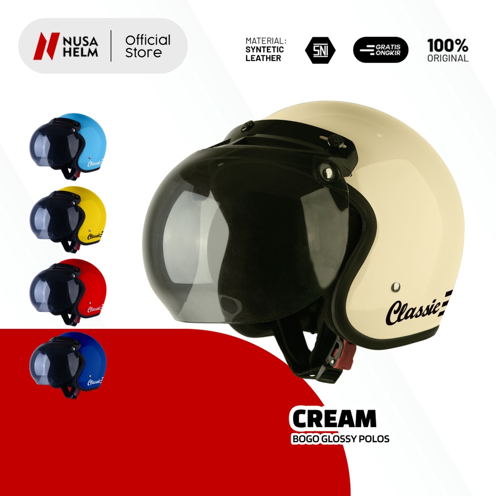 Helm Bogo Dewasa Remaja Classic Retro Vintage Half Face Pria Wanita Hijab Kaca Cembung Ringan