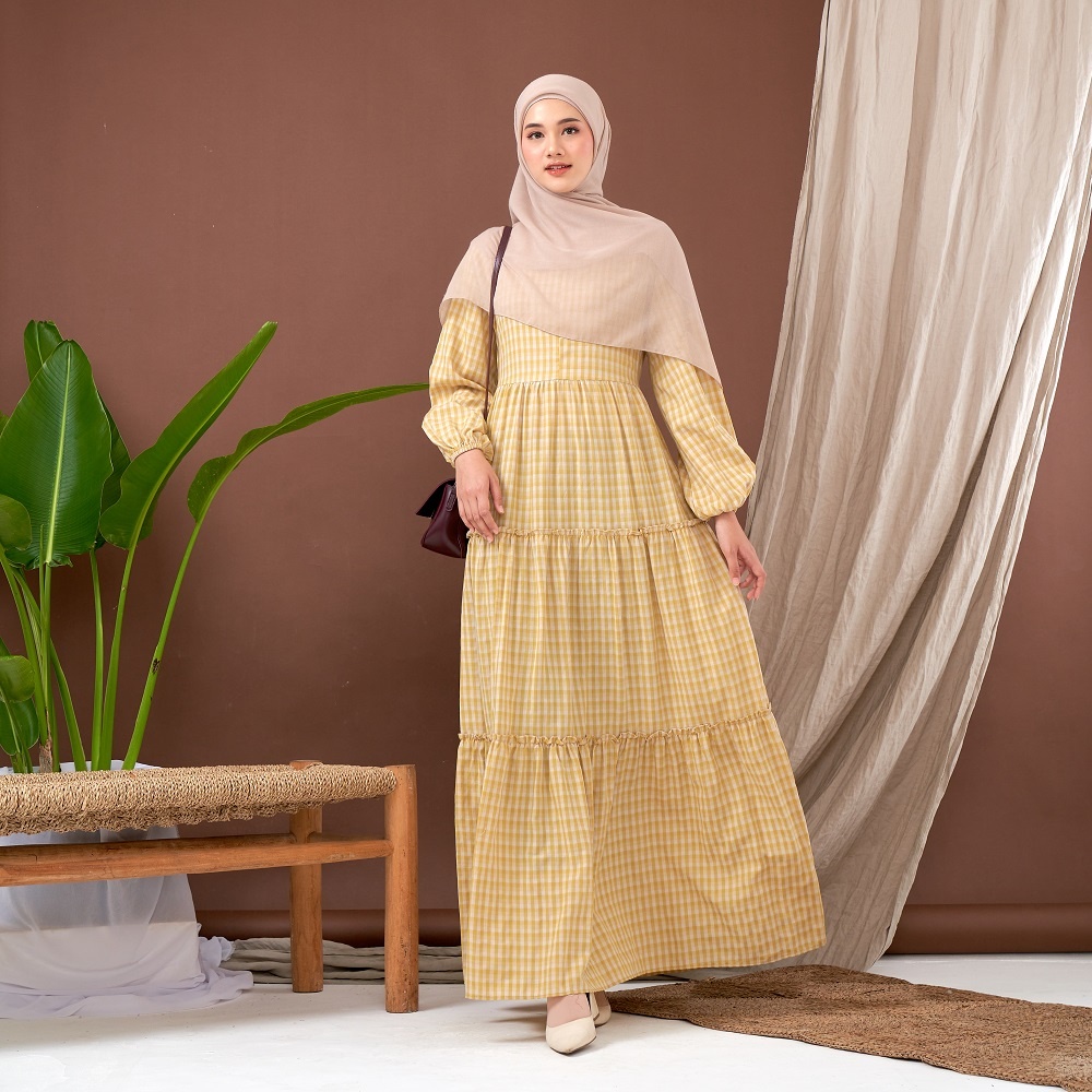 Le Khari Lituayu Gamis Katun Gamis Busui Gamis Homedress Size S - XL-Lituayu Yellow