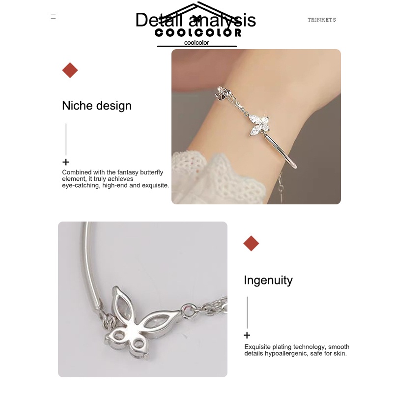 COD❤️Gelang Kupu-kupu Rantai Perak Anti Karat Mixed Layer Chain Korea Gaya Aesthetic Elegan Untuk Anak Perempuan Dan Wanita-cl