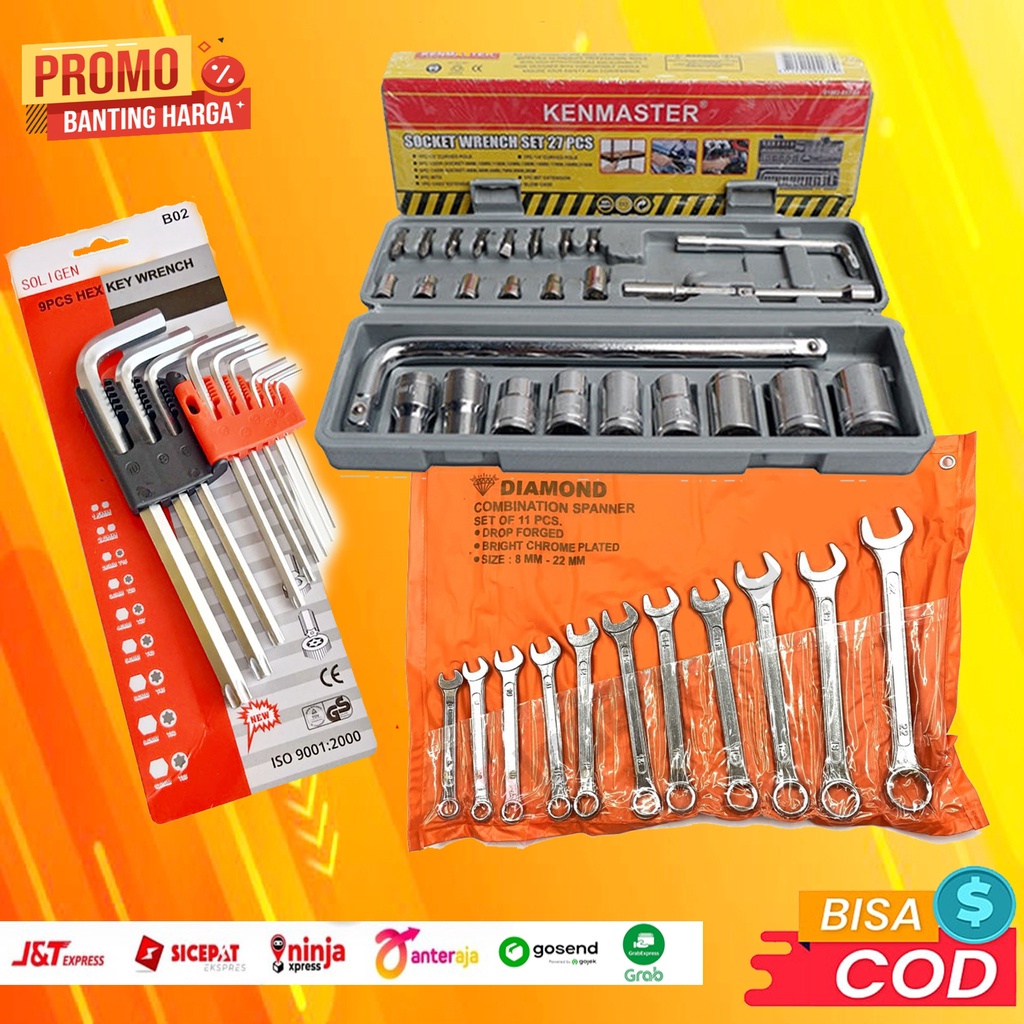 TERMURAH PAKET Kunci Shock 27 PCS + Kunci Ring Pas Diamond 11 PCS + Kunci L Soligen BISA COD Tersedi