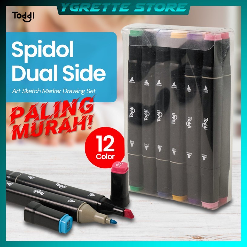 

YGRETTE - Toddi Spidol Dual Side Art Sketch Marker Drawing Set 12 Color - T12 - Multi-Color MENGGAMBAR MEWARNAI ANAK