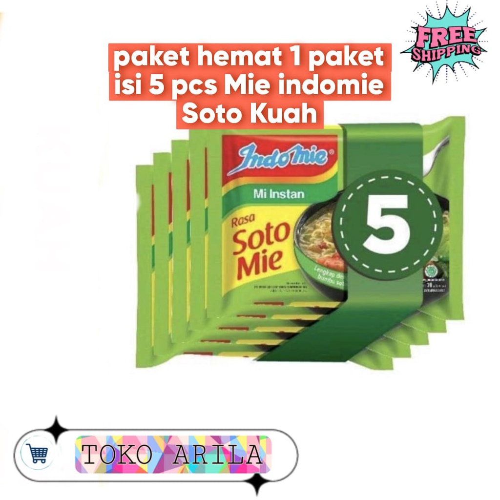 

Paket Hemat 5 pcs. Indomie Soto Mie eceran - Mi Instan Indomi Kuah
