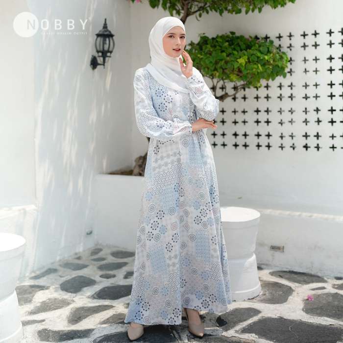 Gamis Wanita Syakila Blue by Nobby Terbaru 2023 - Biru, XL