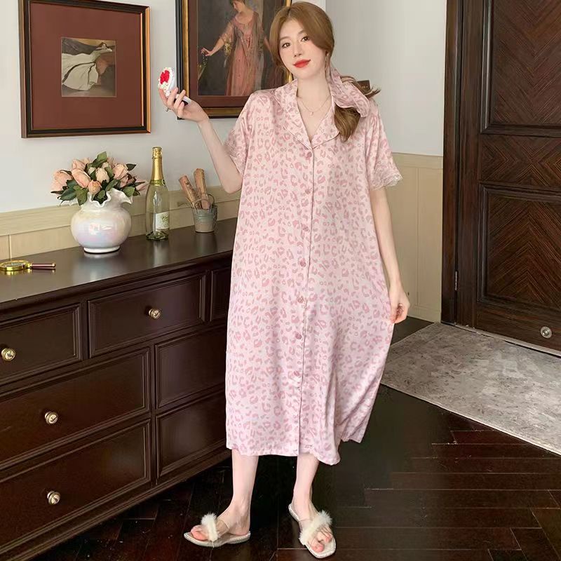 Maxi Dress Piyama Wanita Motif Macan Tutul Bahan Satin Nyaman