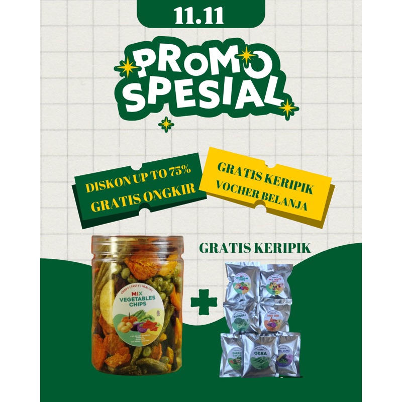 

KERIPIK SAYUR MIX | MIX VEGETABLES CHIPS | keripik Diet | Cemilan Sehat Premium Quality UK 750 ml 1000 ml