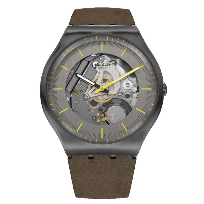 limited edition SWATCH SS07M103 SKELETON Jam Tangan Pria Analog Kulit Original Swiss