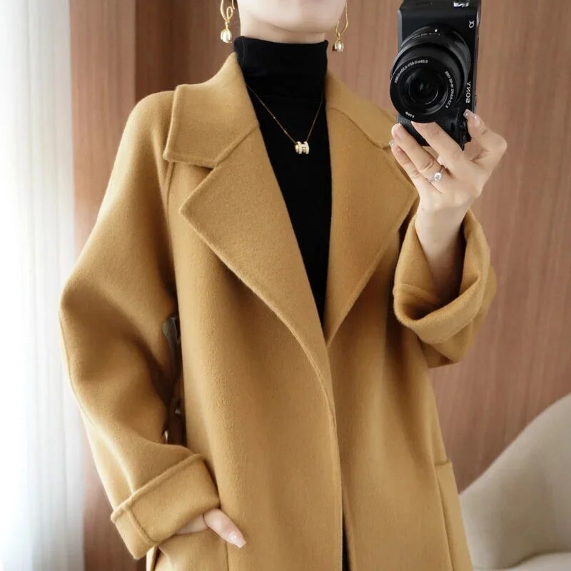 jaket jubah wanita long coat -blezer tangan panjang - jas jubah musim dingin Crem XL