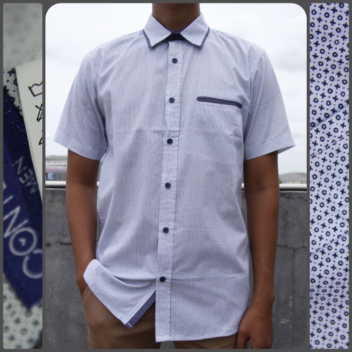 Mark Kemeja Pria Lengan Pendek Putih Motif Bintik Contempo 05 - S
