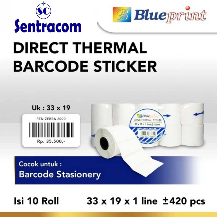 

Direct Thermal Stiker Label BLUEPRINT 33x19 x1 Line Isi 420 - 10 Roll