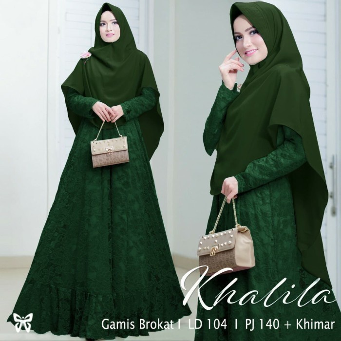 Toko88id - Gamis Syari Wanita Dewasa Size L dan XXL Jumbo Brukat Khalila - Hijau