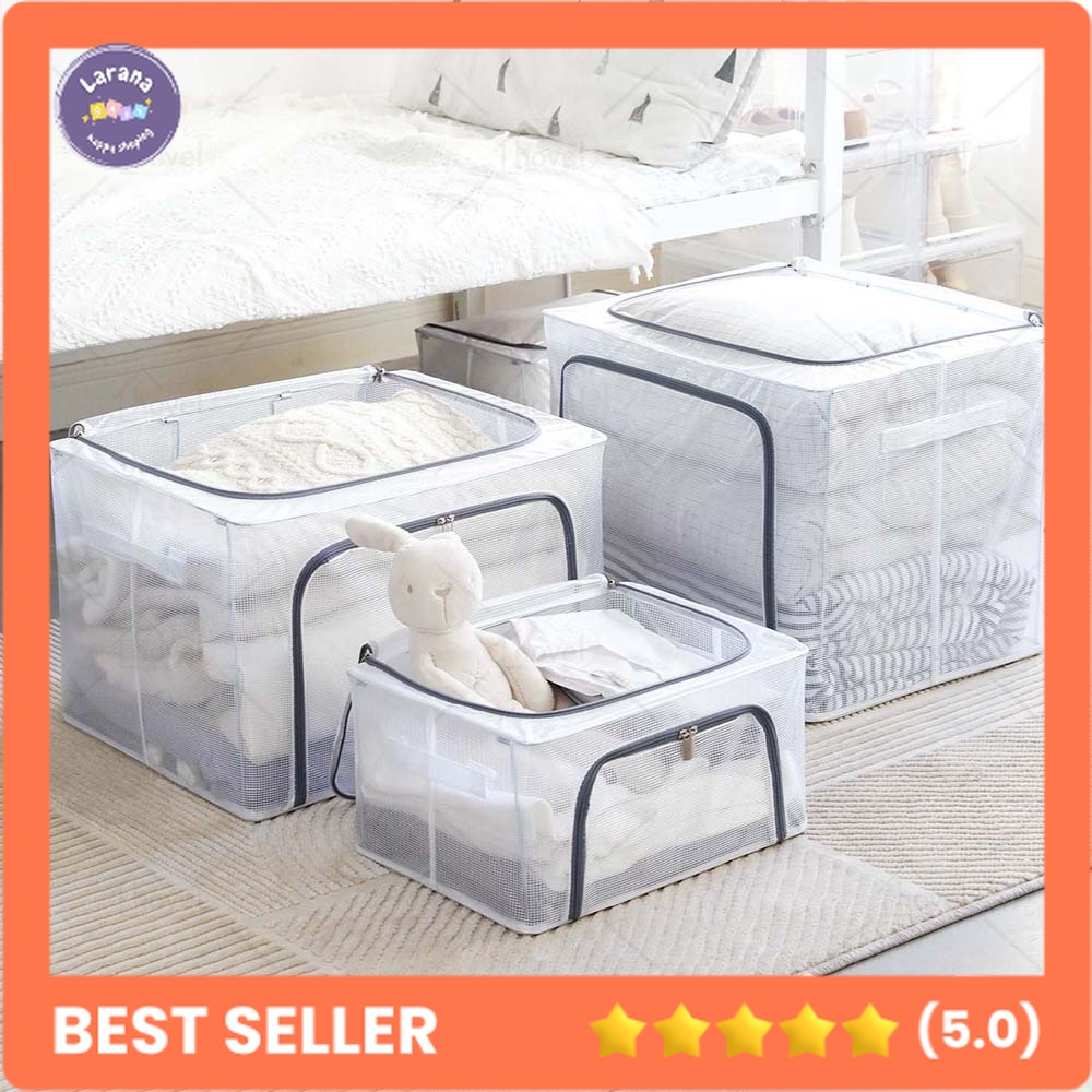 Storage Box Organizer Double ZIpper Frame Baja Waterproof Tempat Baju Mainan Selimut  24 66 Liters O