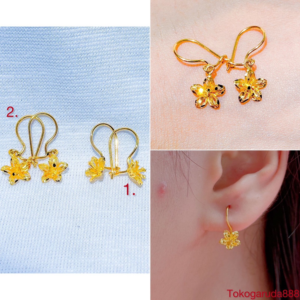 Anting gantung anak dan dewasa emas asli kadar 70 16k bunga seperti kendari 3D desi drop kerabu giwa