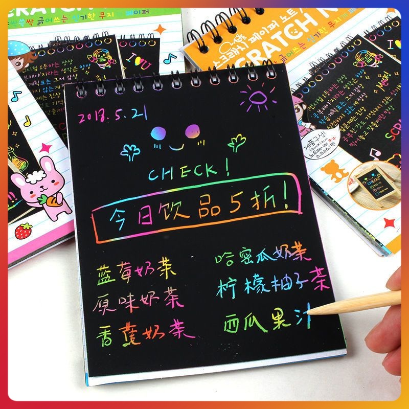 

Scratch note /Buku Magic Warna Colourful Scratch note kecil /mainan Black Cardboard edukasi