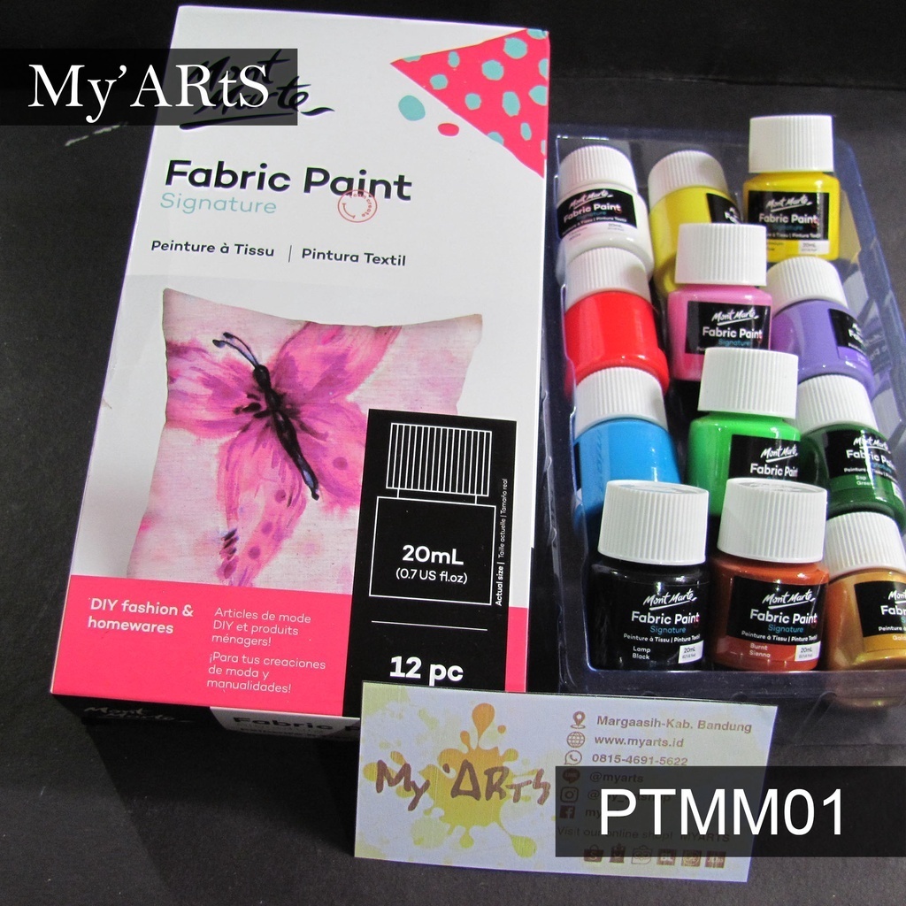 

Mont Marte Signature Fabric Paints 12pc x 20ml Cat Kain Textile Myarts