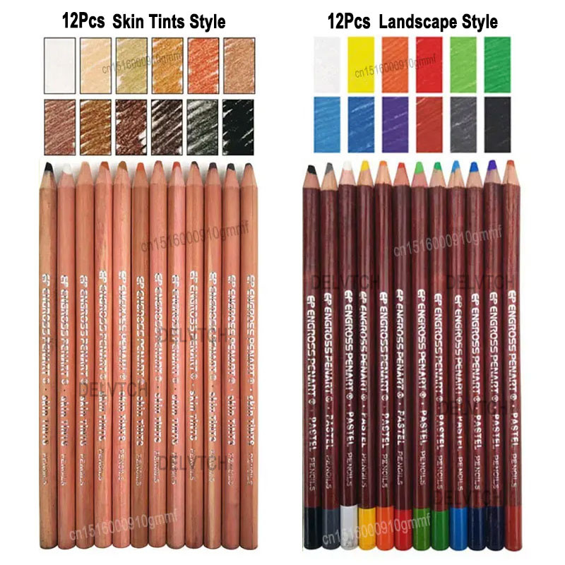 

12Pcs Professional Wood Colored Soft Pastel Pencils 4.0mm Lead Core Skin Tints Portrait Landscape Art Drawing Sketching Graffiti