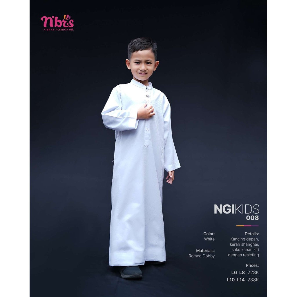 KNS - Gamis Ikhwan Terbaru  Ngi Kids 008 Gamis Anak Pria Lengan Panjang By Nibras Premium Lokal Bran