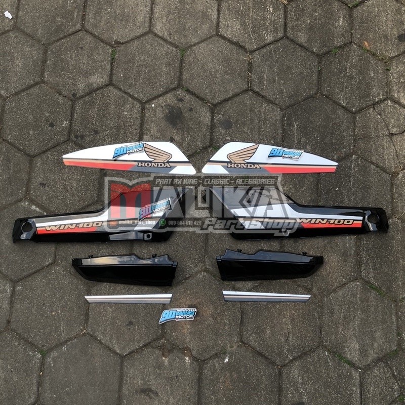 Cover Body Honda Win Warna Hitam | Set Striping Tahun 1996-1997 Depan Belakang | Stiker Warna Abu Ab