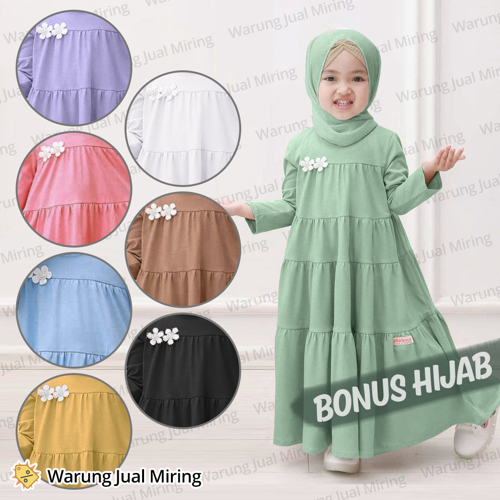 Setelan Gamis & Hijab Anak Susun 1-16 Tahun Model Polos Terbaru 2025 Bahan Jersey Princess Kecil Bal
