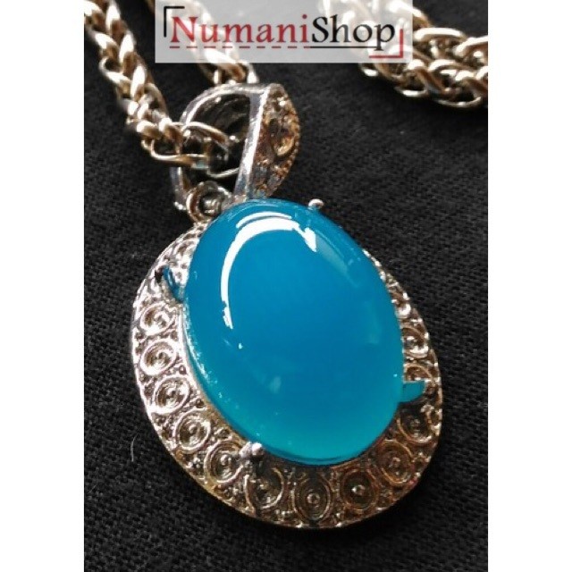 Liontin Kalung Titanium Batu Natural Spirtus Biru Langit HQ