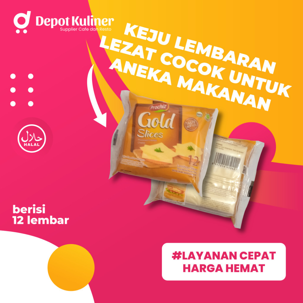 

Keju Prochiz Cheddar Slice Gold Lembaran Keju Slices Murah isi 12 Lembar 156 gr